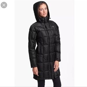 The North Face long black parka
